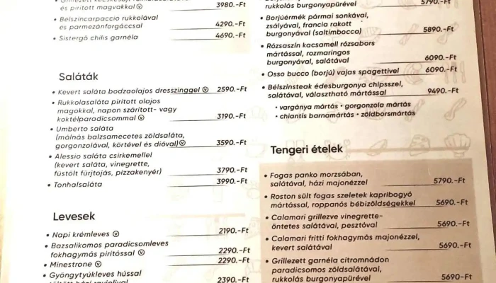 Alessio Kavezo Etterem Menu - Budapest