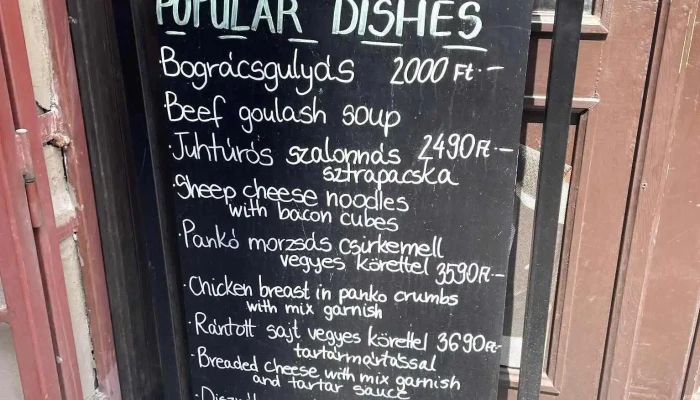 Hentes Falatozoja Butchers Diner Menu - Budapest