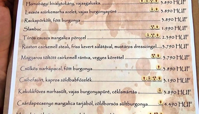 Hortobagyi Csarda Menu - Hortobágy