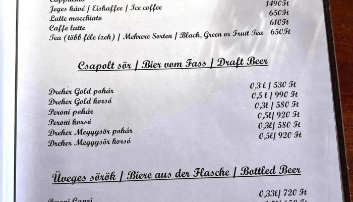 Kormoran Etterem Menu - Poroszló