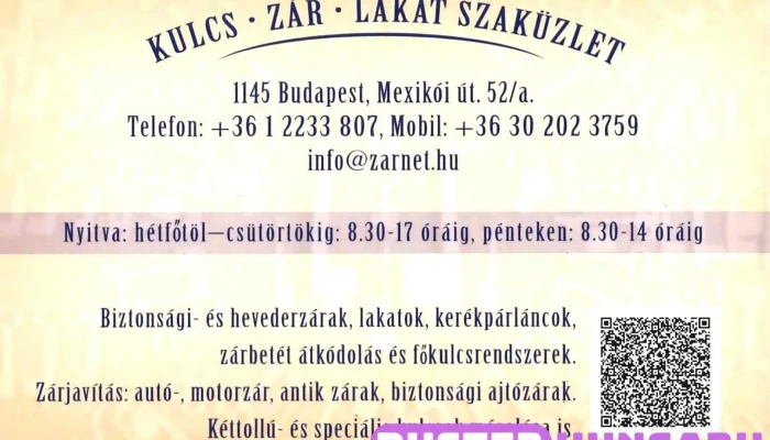 Kulcs -  Zar Lakat Bt Kulcs - masolas A Tulajdonostol - Budapest