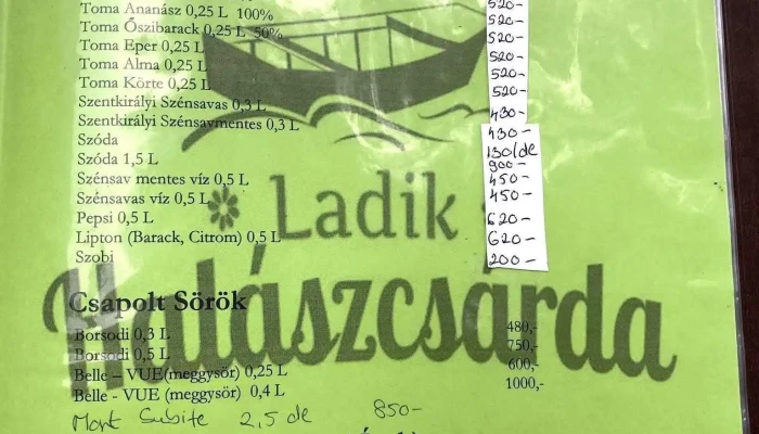 Ladik Halaszcsarda Menu - Poroszló