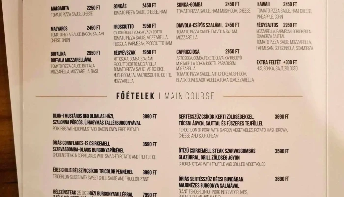 Perte Bistro -  Menu - Székesfehérvár