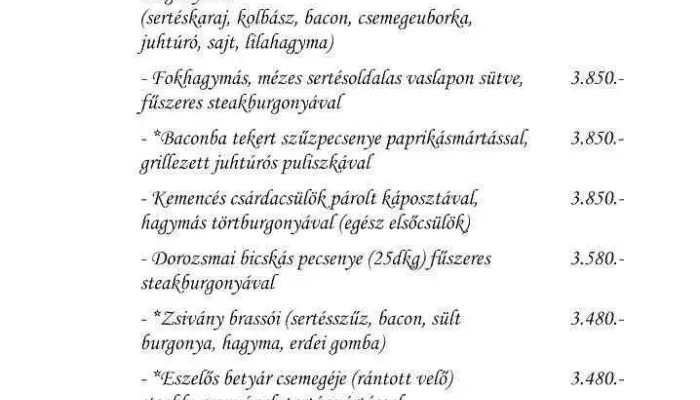 Rozsa Sandor Csarda   Zsombo Menu - Zsombó
