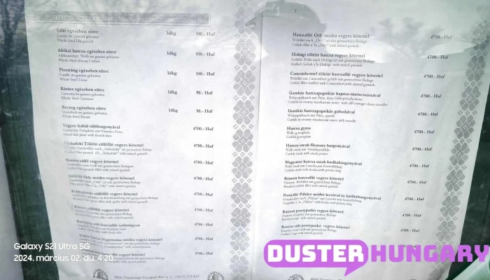 Tiszacsegei Halaszcsarda Menu - Tiszacsege